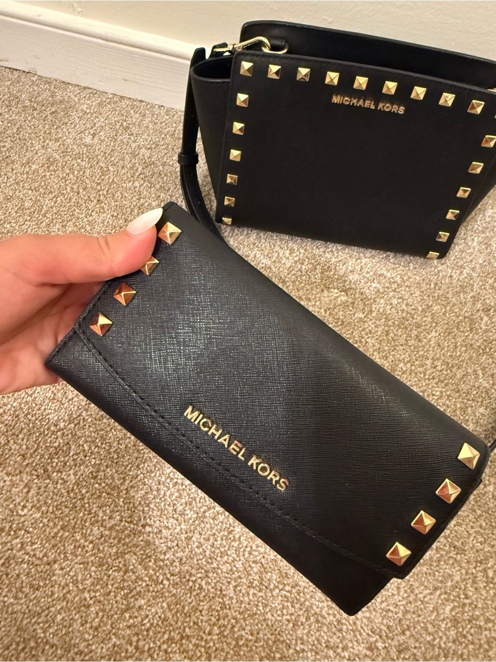 Michael Kors Black Studded Crossbody Bag with Matching Wallet - Picture 6 of 8